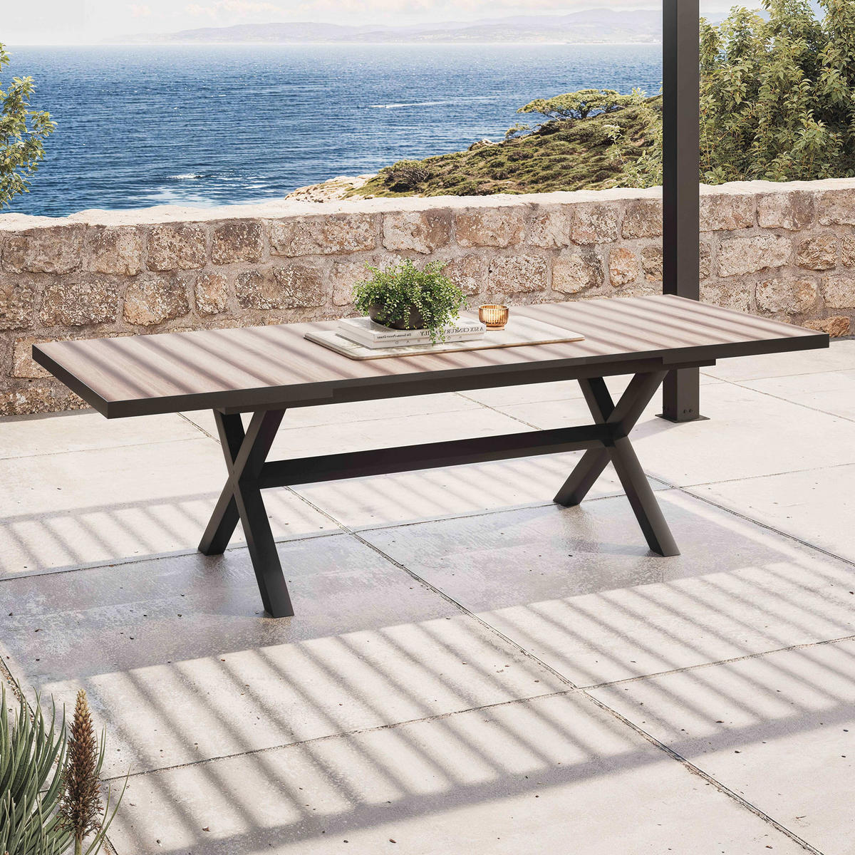 GARTENTISCH ., Braun/Grau - Braun, Metall (260/100/75cm) - Oviala