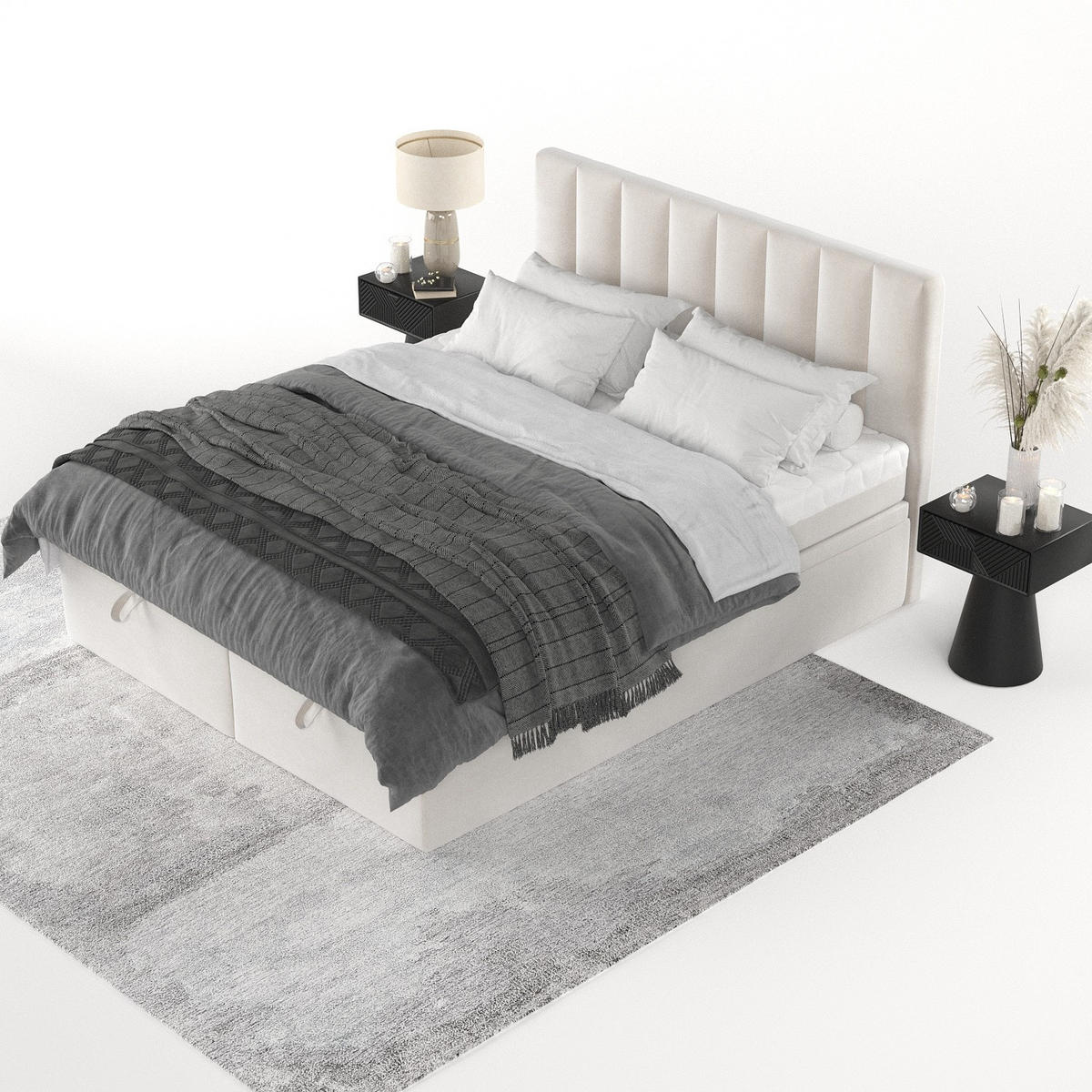 BOXBETT Lume 180/200 cm Creme im Paros Stoff - Creme/Schwarz, Holz/Holzwerkstoff (180/200cm) - AltaBeds