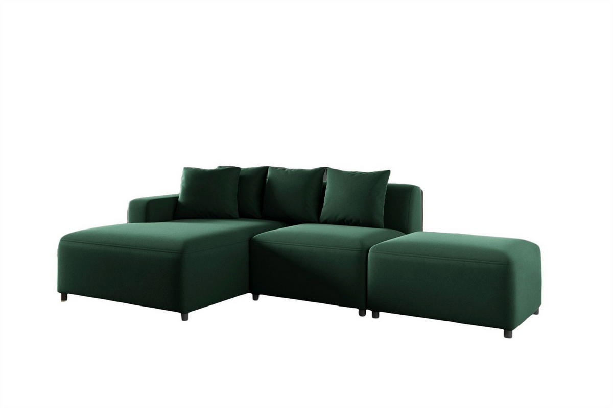 ECKSOFA Megan Xs In Stoff Salvador - Dunkelgrün, Holzwerkstoff/Textil (304/165cm) - Fun Möbel