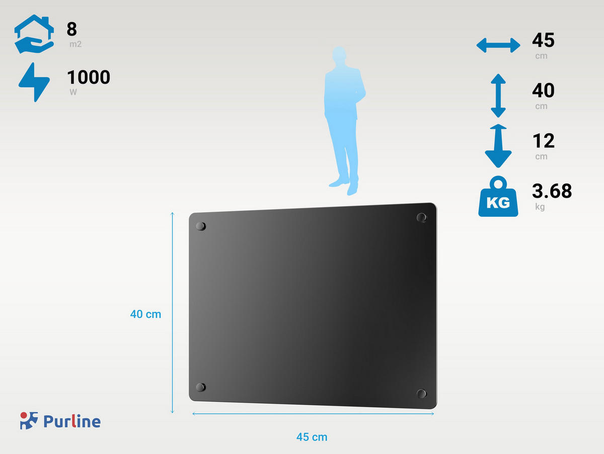HEIZKÖRPERPANEEL Schwarz mit Glasscheibe und WiFi-App-Steuerung 1000 W - Schwarz, Keramik (45/40/12cm) - Purline