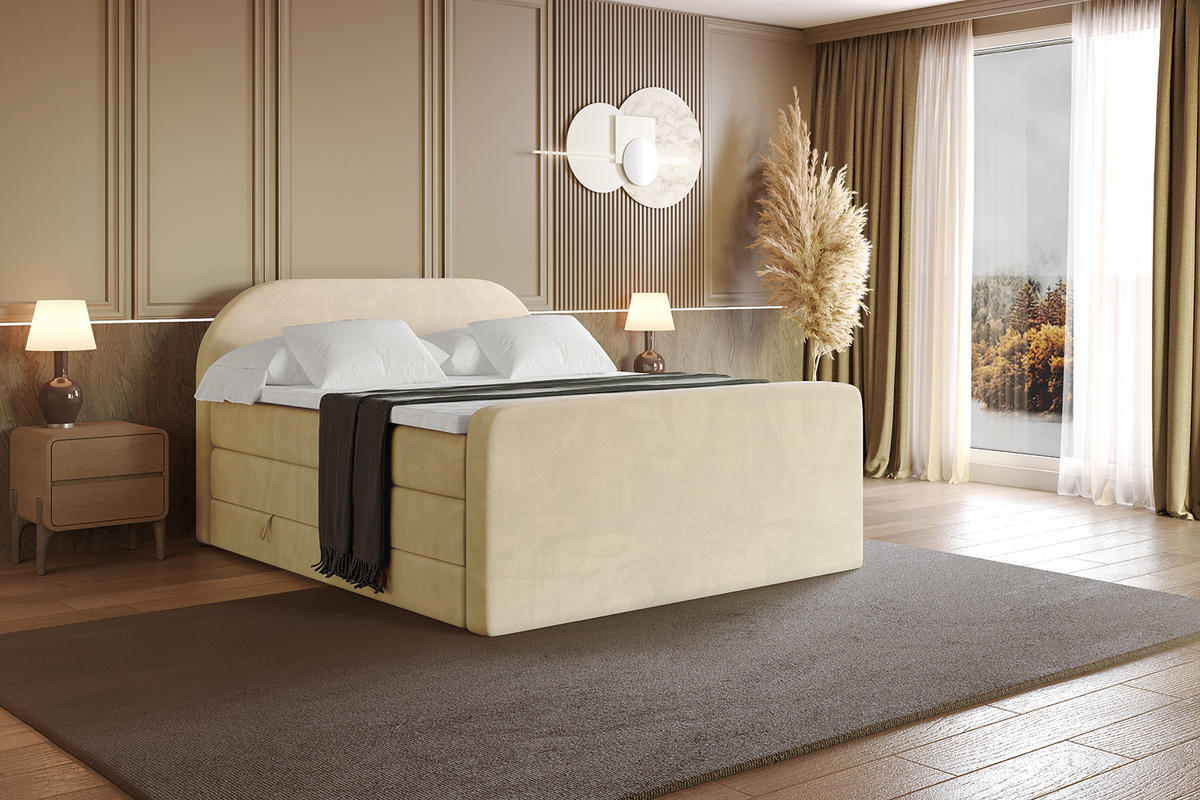 BOXSPRINGBETT mit Matratze und Lattenrost - NOX-Z KING-160x200 - Beige Monolith - Beige, Holzwerkstoff (160/200cm) - ALTDECOR