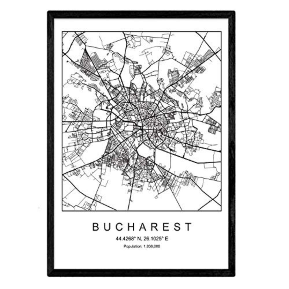 POSTER Bukarest Stadtkarte – Nordisch A3 Rahmenlos - Klar, Papier (29.7/5/42cm) - Nacnic