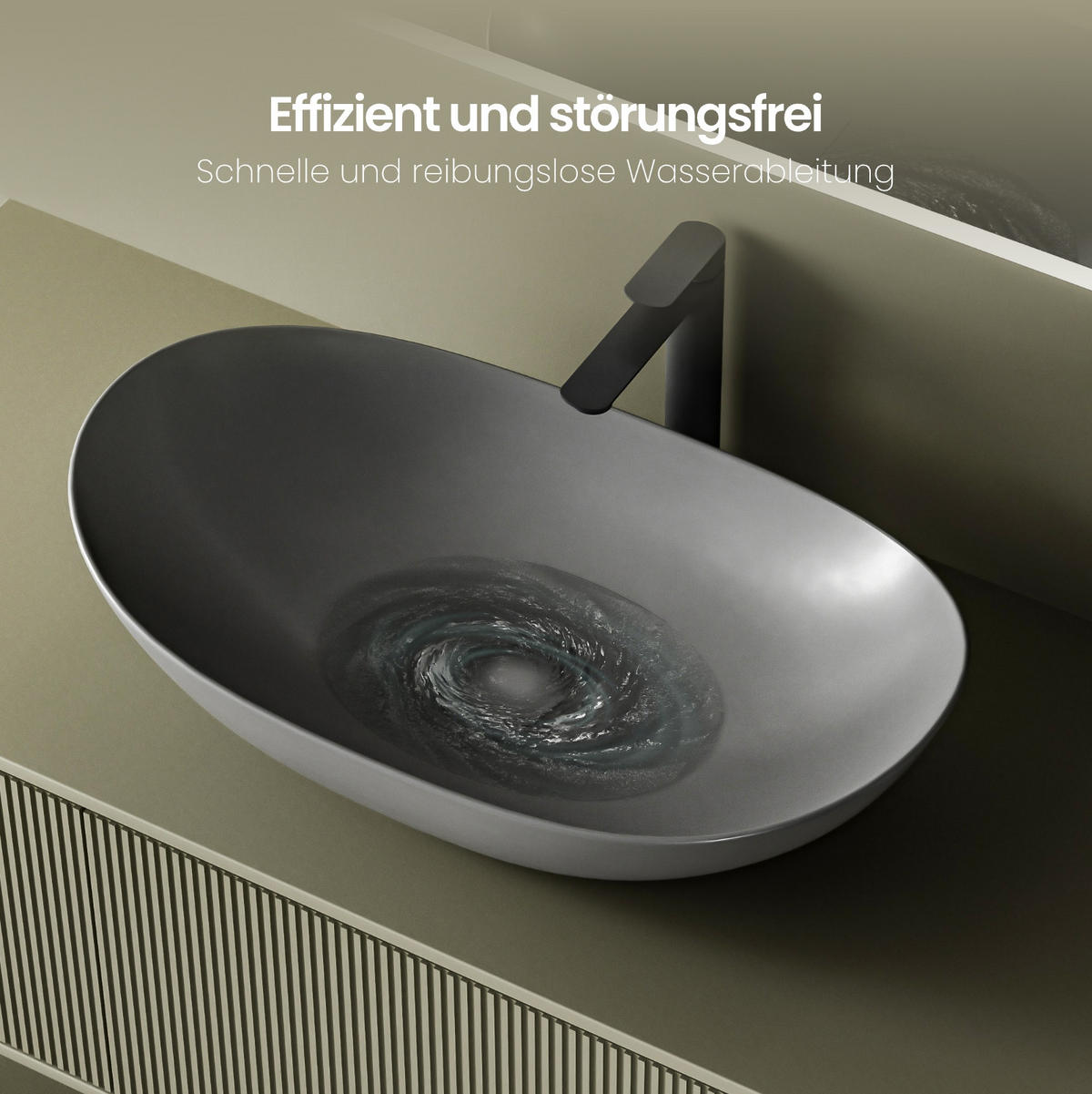WASCHBECKEN Oval Keramik Mattgrau 61.5 /36/15.5 cm - Grau, Keramik (36/15.5/61.5cm) - EMKE