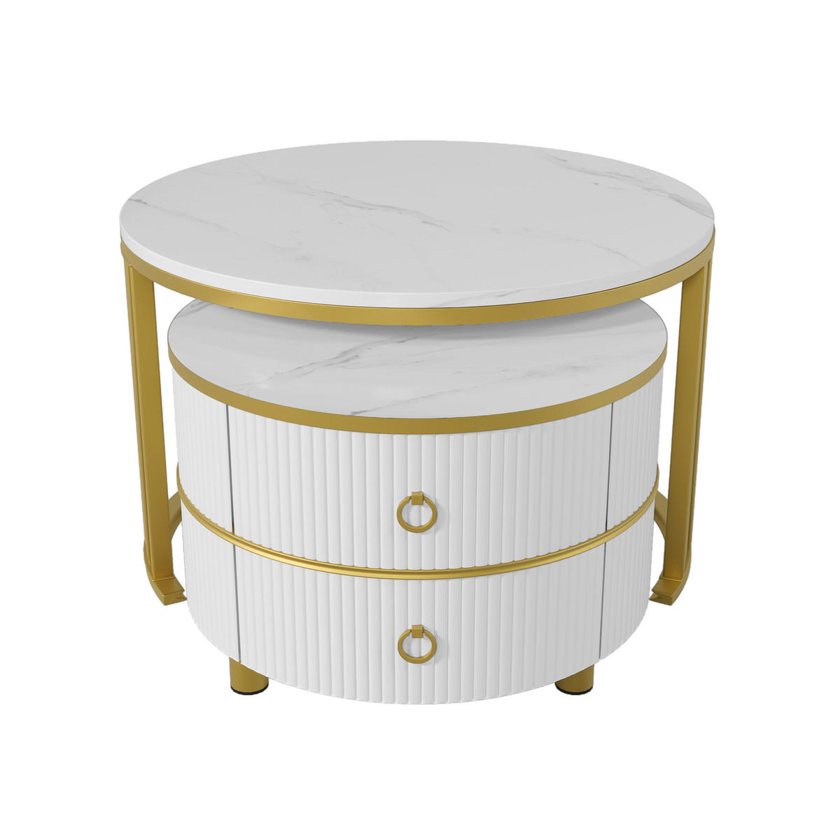 COUCHTISCH DE-018 MarmoGlanz Gold/Weiß 2-tlg. - Weiß, Holzwerkstoff (70/70/46cm) - ComfortXL