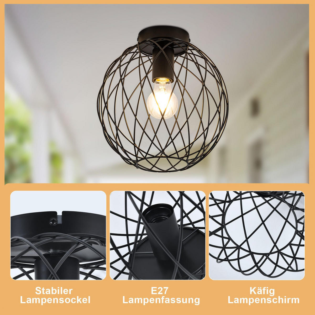 DECKENLEUCHTE Mancera 25/25/26.5 cm - Schwarz, Metall (25/25/26.5cm) - Nettlife