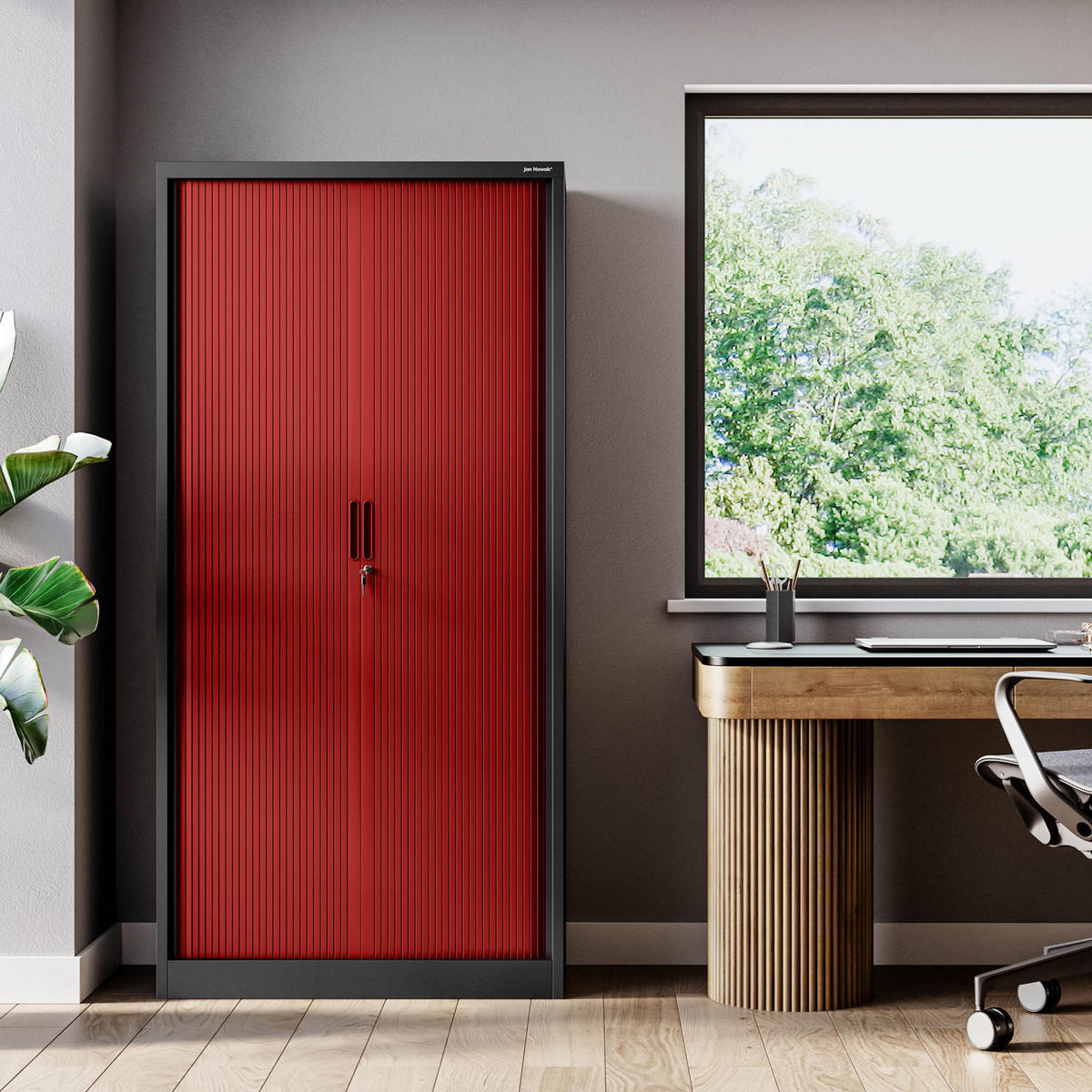 ROLLADENSCHRANK DAMIAN - Anthrazit/Rot, Metall (90/185/45cm) - Jan Nowak