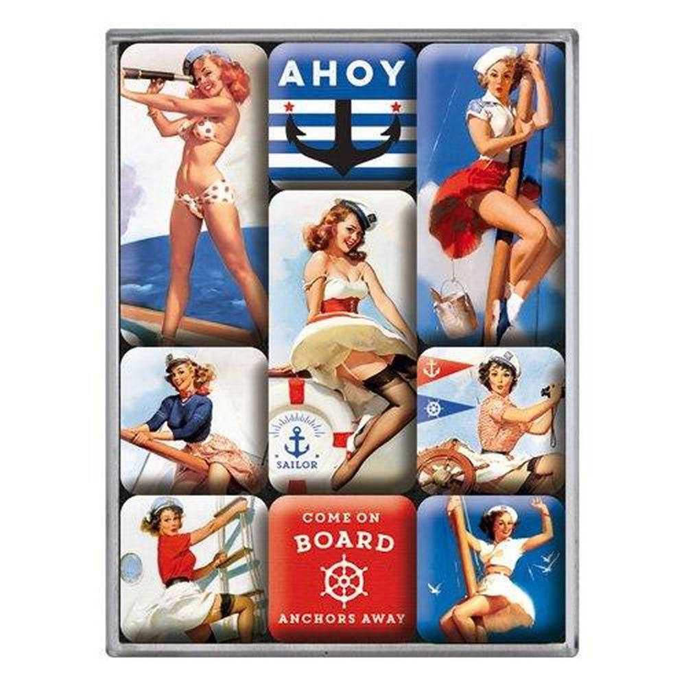 MAGNETSET 9-teilig Pin Up Ahoy - Multicolor, Metall (7/9/2cm) - Nostalgic-Art