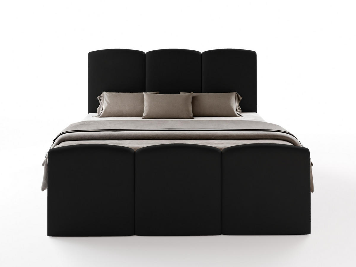 BOXBETT SAVIO 180x200 cm mit Bettkasten, Bonell-Matratze H3 und Topper – Samt Schwarz - Schwarz, Textil (180/200cm) - Luxkor24