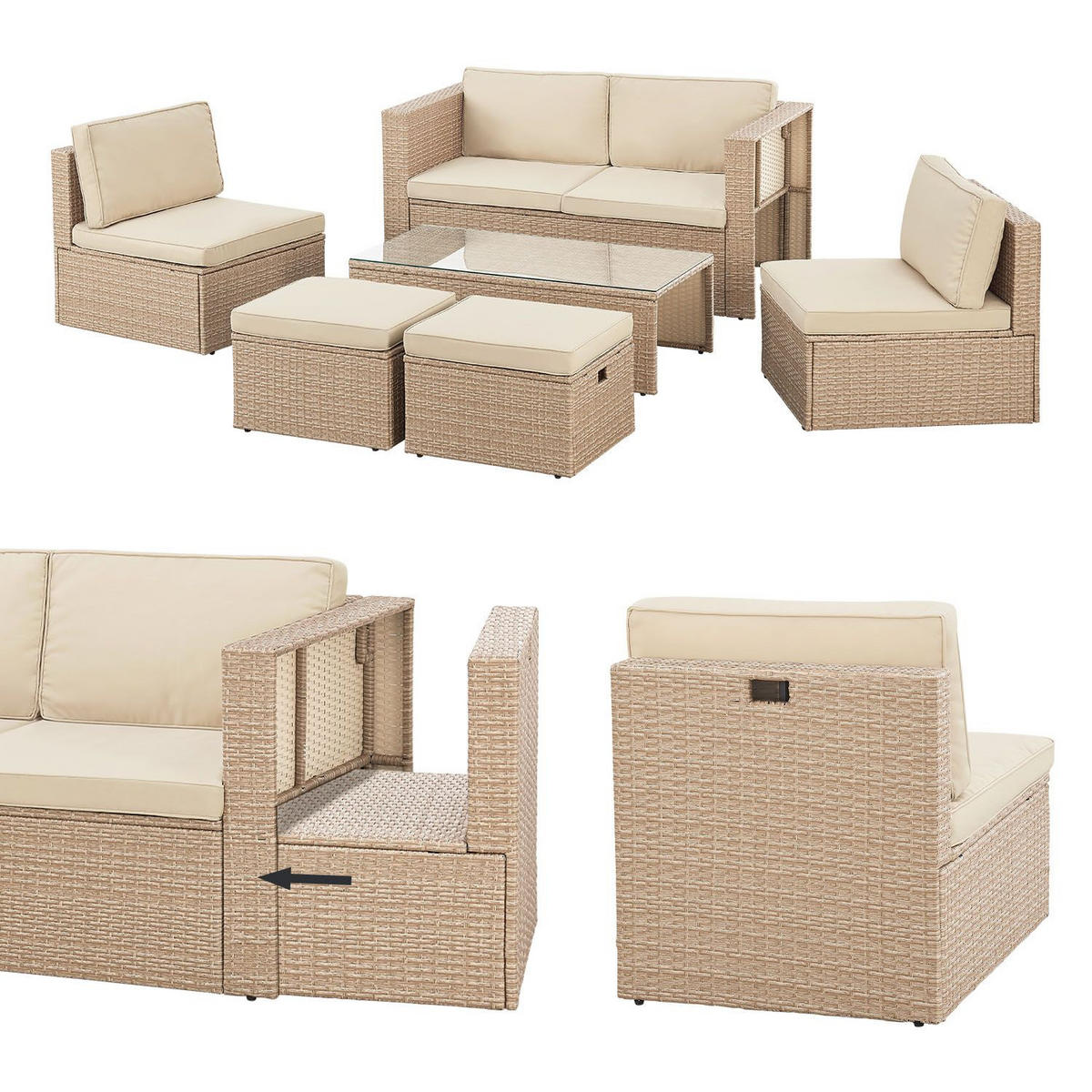 LOUNGEGARNITUR Salou beige - Beige, Kunststoff - Juskys