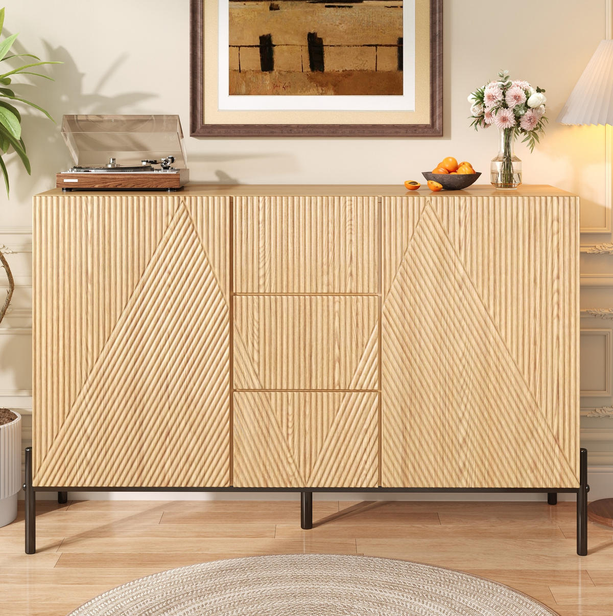 SIDEBOARD 115,5/40/76 cm Natur aus MDF mit Türen und Schubladen - Naturfarben, Holzwerkstoff (115.5/76/40cm) - OKWISH
