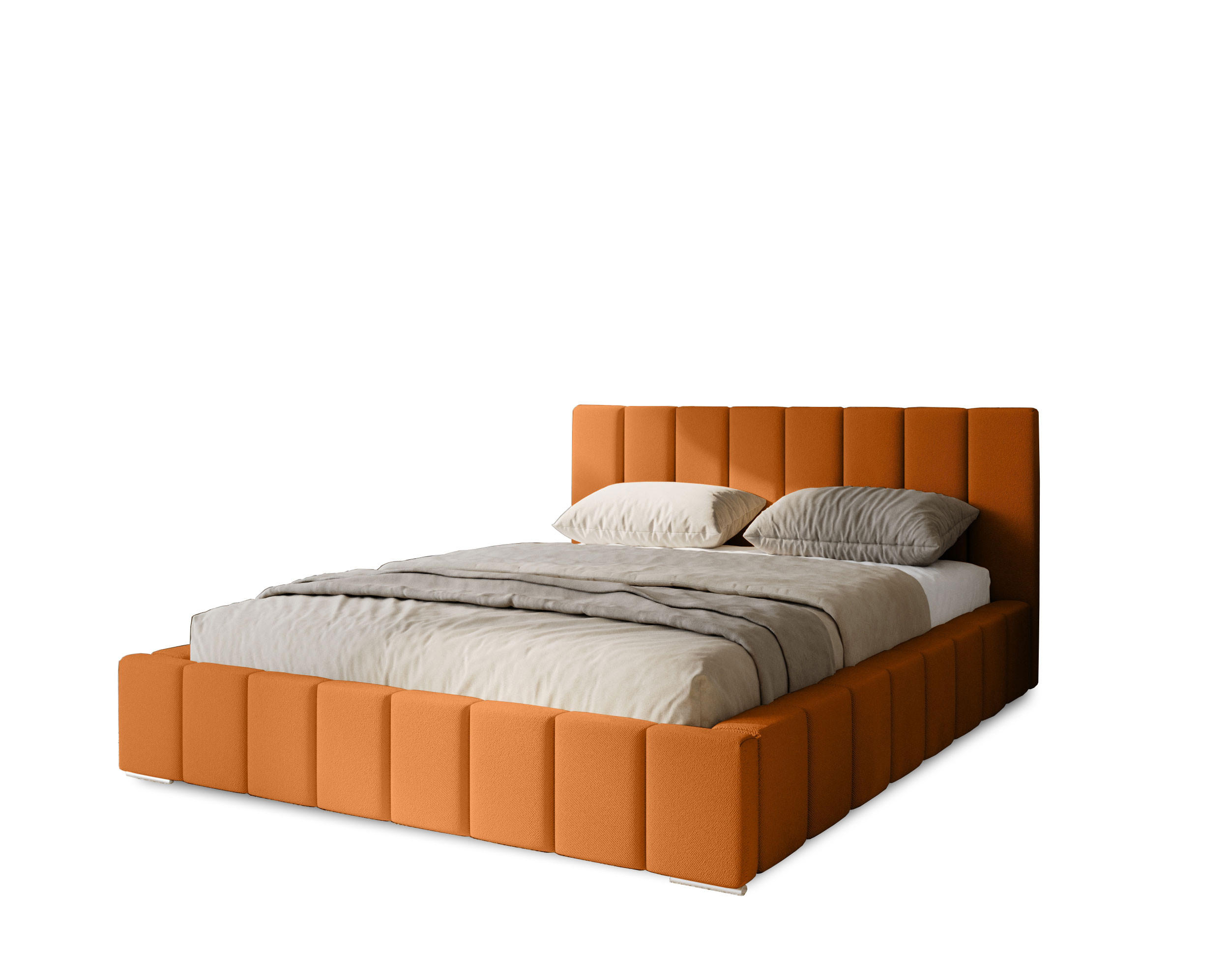 POLSTERBETT Menos 140x200 cm, Doppelbett mit Bettkasten, Lattenrost und Matratze, Velourstoff: Gelb - Orange, Holz/Textil (140/200cm) - Marpur