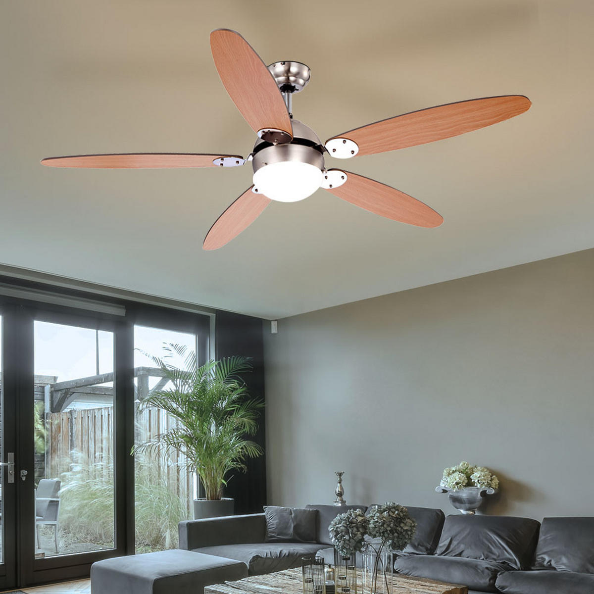 DECKENVENTILATOR AZURA Holzoptik Braun - Braun, Glas (132/132/40.6cm) - Globo Lighting