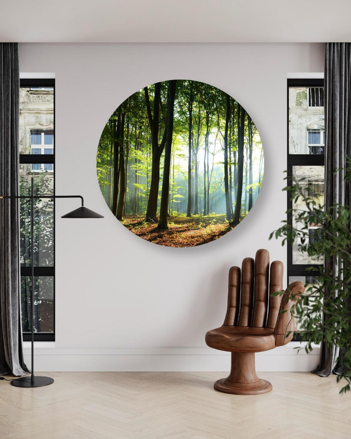 RUNDES BILD Grün 60/60 cm - Braun/Grün, Textil (60/60cm) - KUNSTLOFT