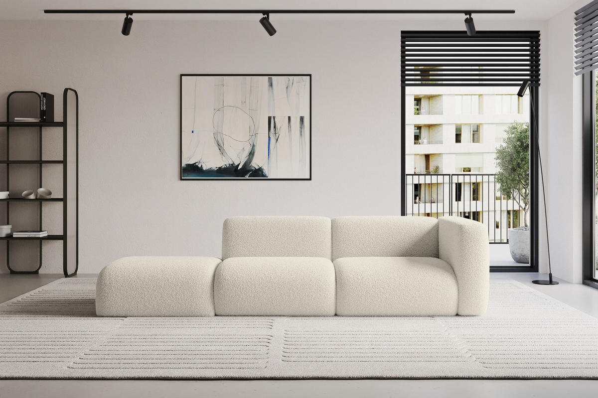 SOFA Ottomane Rechts MIRA-S3 296x89x70 Beige Bouclé - Kaschmir/Beige, Holzwerkstoff/Kunststoff (296/70/89cm) - ALTDECOR