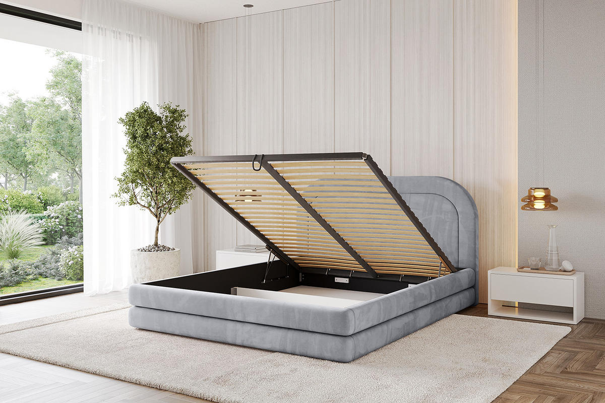 POLSTERBETT mit Bettkasten und Lattenrost, Boxbett ohne Matratze - LERIS 200x200 Hellgrau - Hellgrau, Holzwerkstoff/Textil (200/200cm) - ALTDECOR
