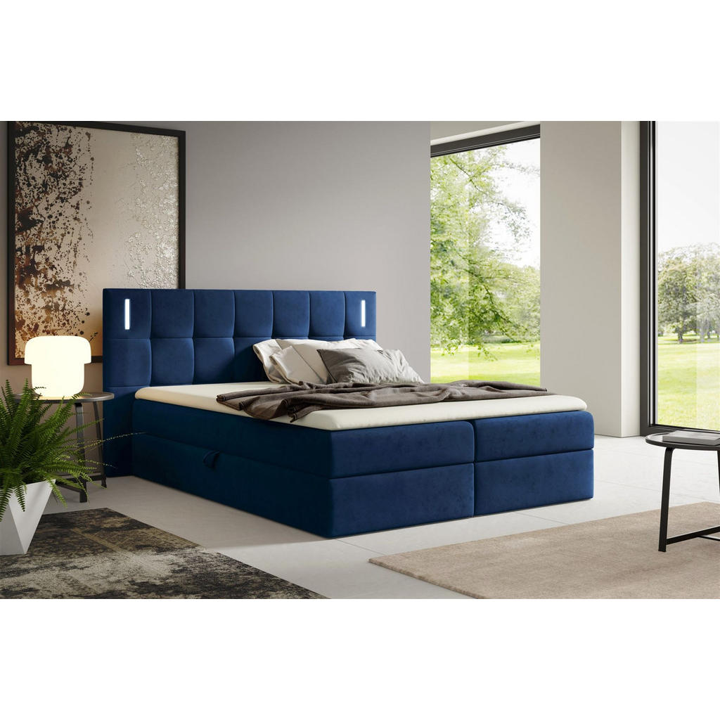 Thumbnail - Fun Möbel Boxbett, Blau, Textil, 200x200 cm, Schlafzimmer, Betten, Boxspringbetten