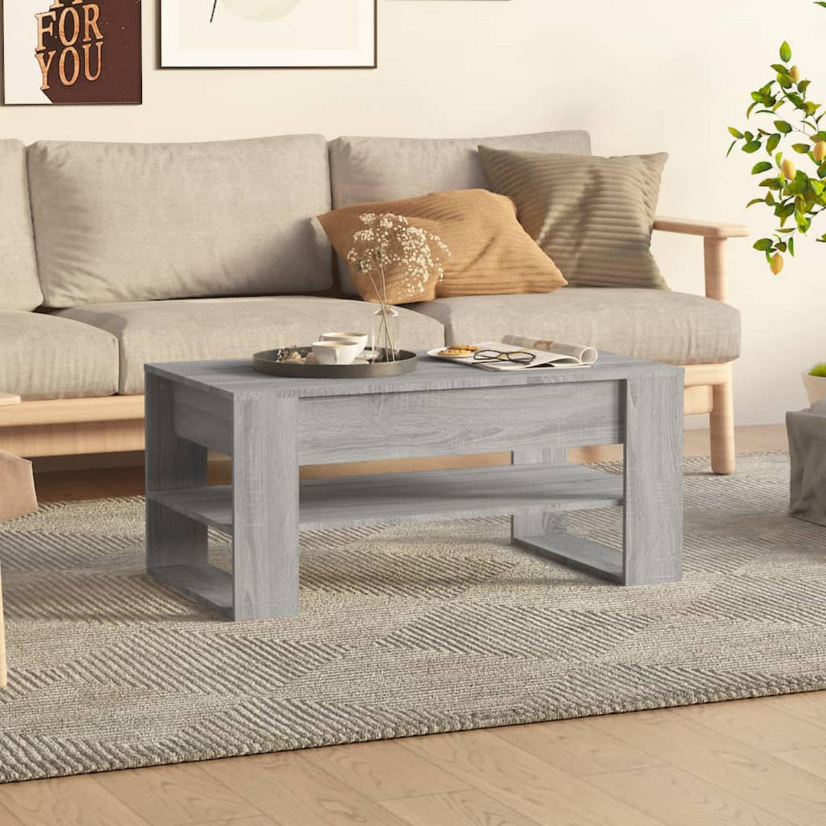 COUCHTISCH Grau Sonoma 102x55x45 cm Holzwerkstoff - Grau, Holzwerkstoff (102/55/45cm) - furnicato