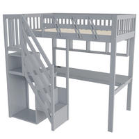 HOCHBETT 90/200 cm mit Stauraumtreppe und Schreibtisch, DE-01497, in Grau - Grau, Holzwerkstoff (90/200cm) - ComfortXL