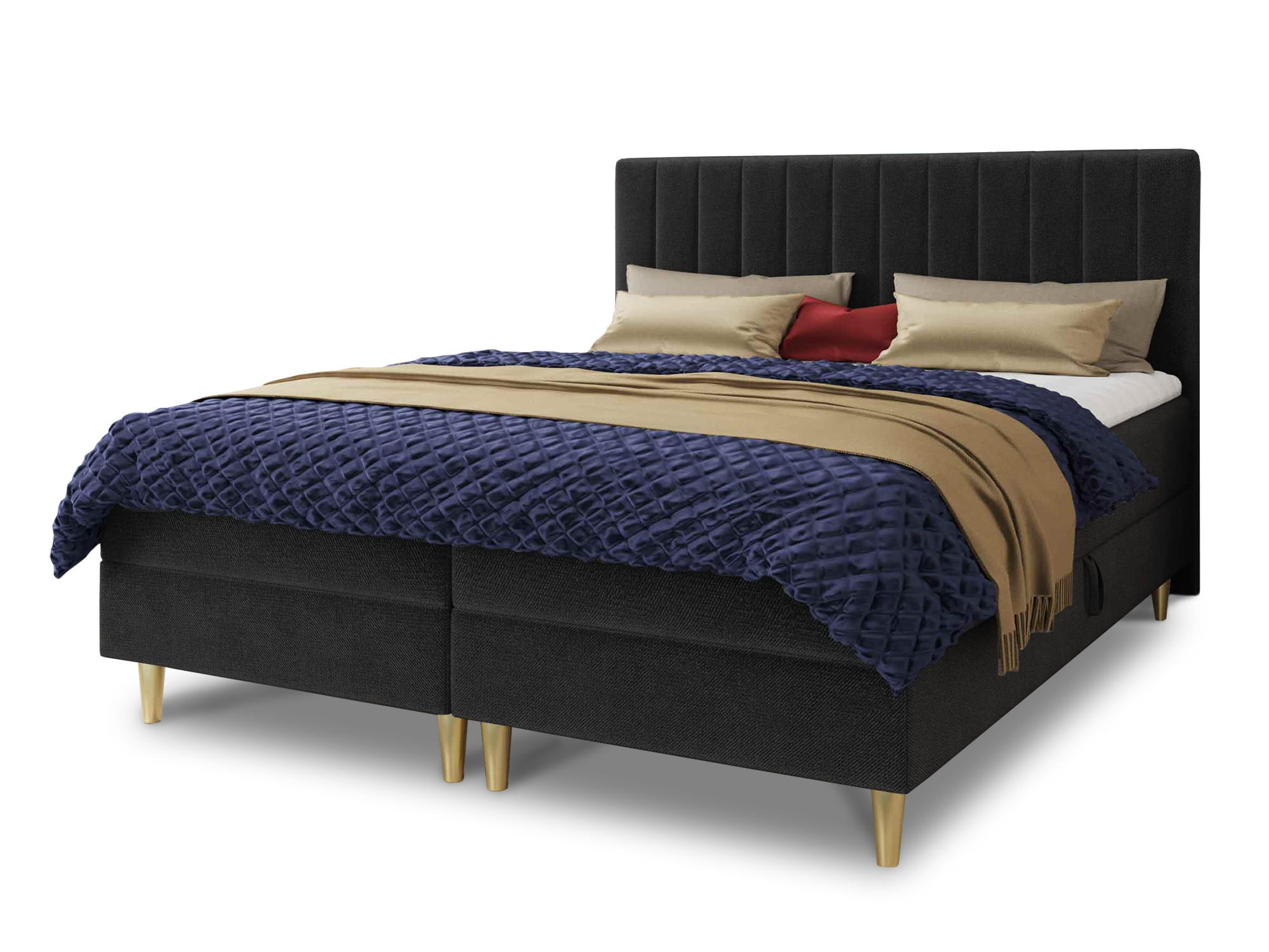 BOXBETT Gold - 160x200 - schwarz (Manila 18, Velvet) - Gelb/Schwarz, Holz/Holzwerkstoff (160/200cm) - Sofnet