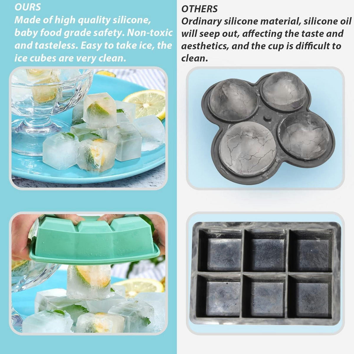 EISWÜRFELFORM 3-teiliges Set Silikon mit Deckel 18-Fach Große Eiswürfel 4,8cm - Türkis, Kunststoff (12/4.8/17cm)