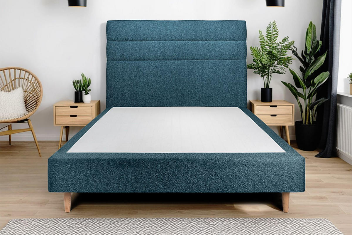 KOPFTEIL Modell Linien – Blauer Bouclé-Stoff 200 cm - Blau/Beige, Holz (200/120/10cm) - Sommeil de Plomb