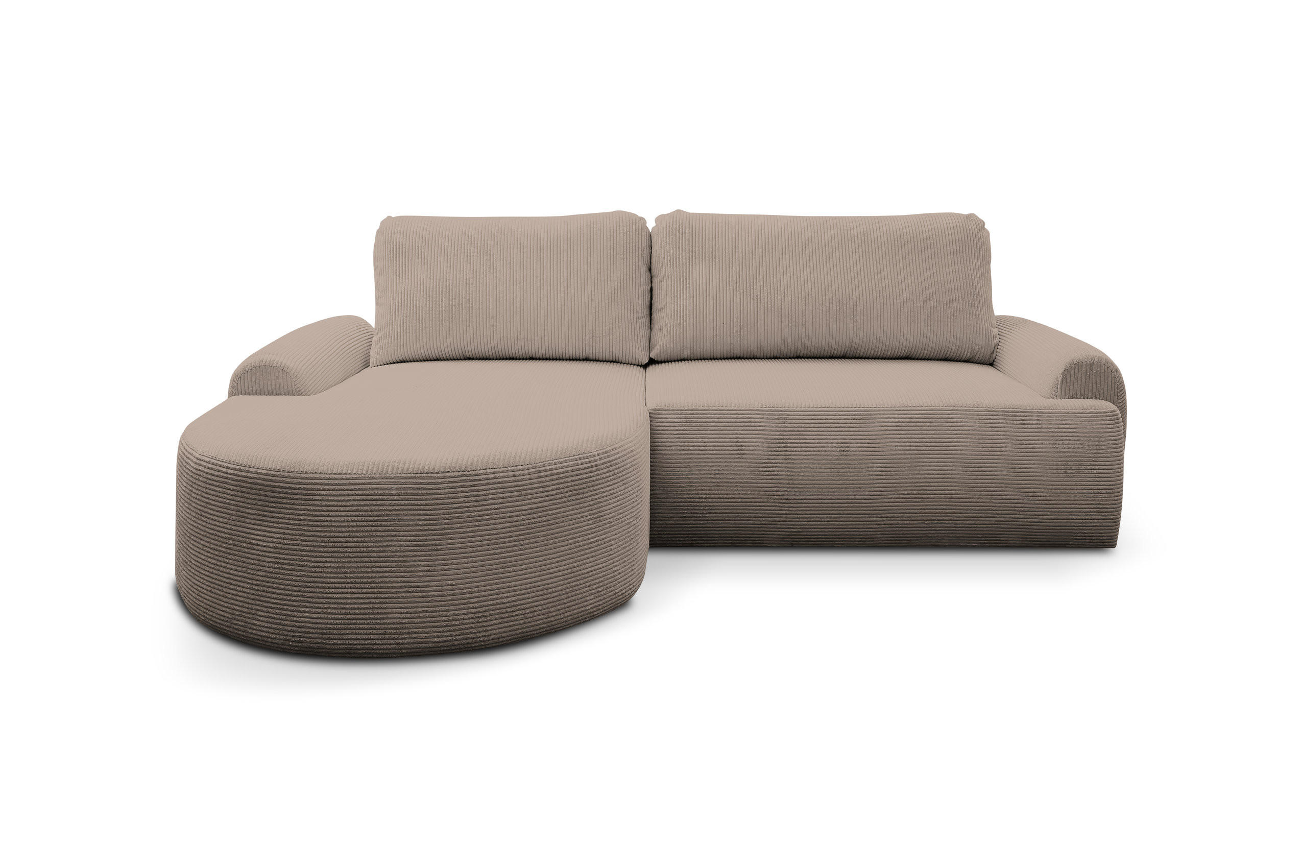ECKSOFA Dream Cord in L-Form mit Schlaffunktion und Bettkasten, Farbe: Braun, Cordstoff, Ottomane Links - Braun, Textil (136/260cm) - VENASI MÖBEL