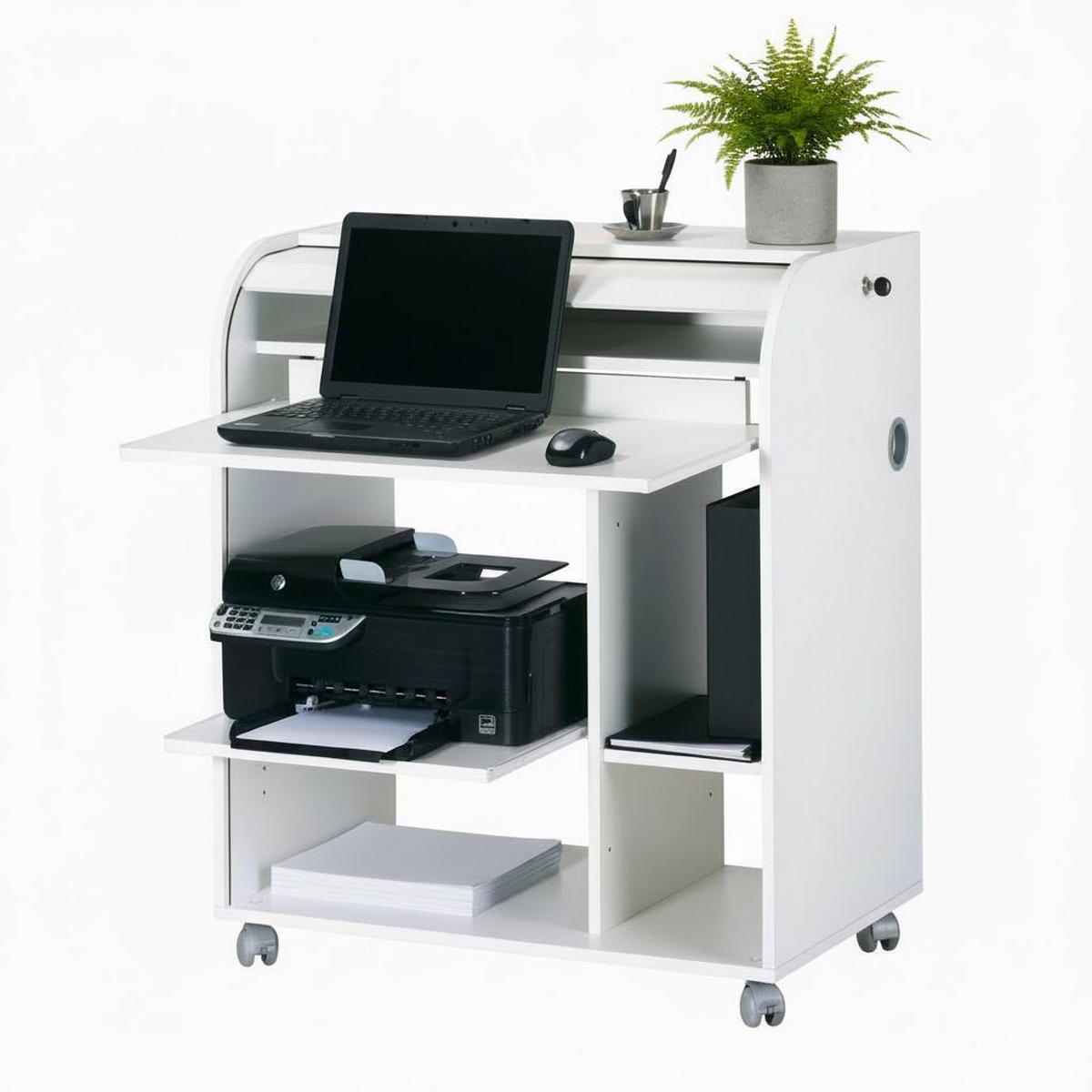 COMPUTERTISCH Höhenverstellbar Abschließbar Schwarz-Weiß 53/79.2/93.9 cm - Eichefarben/Weiß, Holzwerkstoff (53/79.2/93.9cm) - Simmob