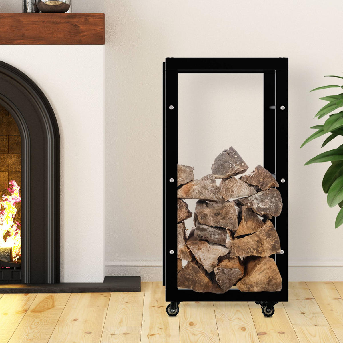 KAMINHOLZREGAL 40/25/80 cm Metall schwarz - Schwarz, Metall (40/80/25cm) - CLP