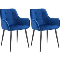 ESSZIMMERSTUHL 2er Set Samt Dunkelblau - Schwarz/Dunkelblau, Textil/Metall (58/86/62cm) - CLP