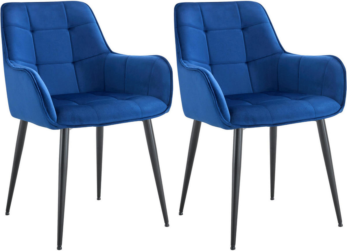 ESSZIMMERSTUHL 2er Set Samt Dunkelblau - Schwarz/Dunkelblau, Textil/Metall (58/86/62cm) - CLP