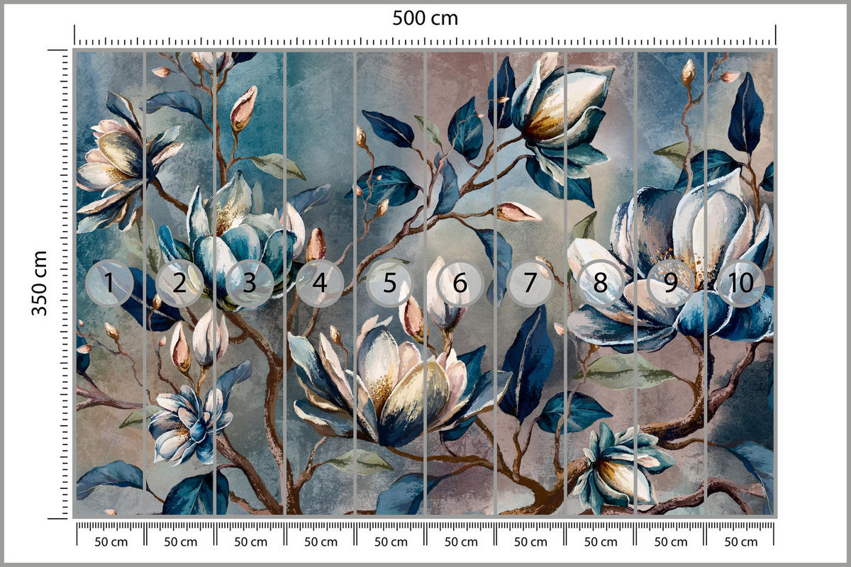 FOTOTAPETE für Wohnzimmer Wunderschöne Magnolien Blätter Zweige Blumen 500x350 - Multicolor, Papier (500/350cm) - Muralo