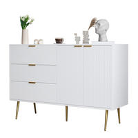 SIDEBOARD 120/38/80,5 cm aus MDF mit Wellenmuster und 3 Schubladen Weiß/Gold - Weiß, Holzwerkstoff (120/80.5/38cm) - Modenvie