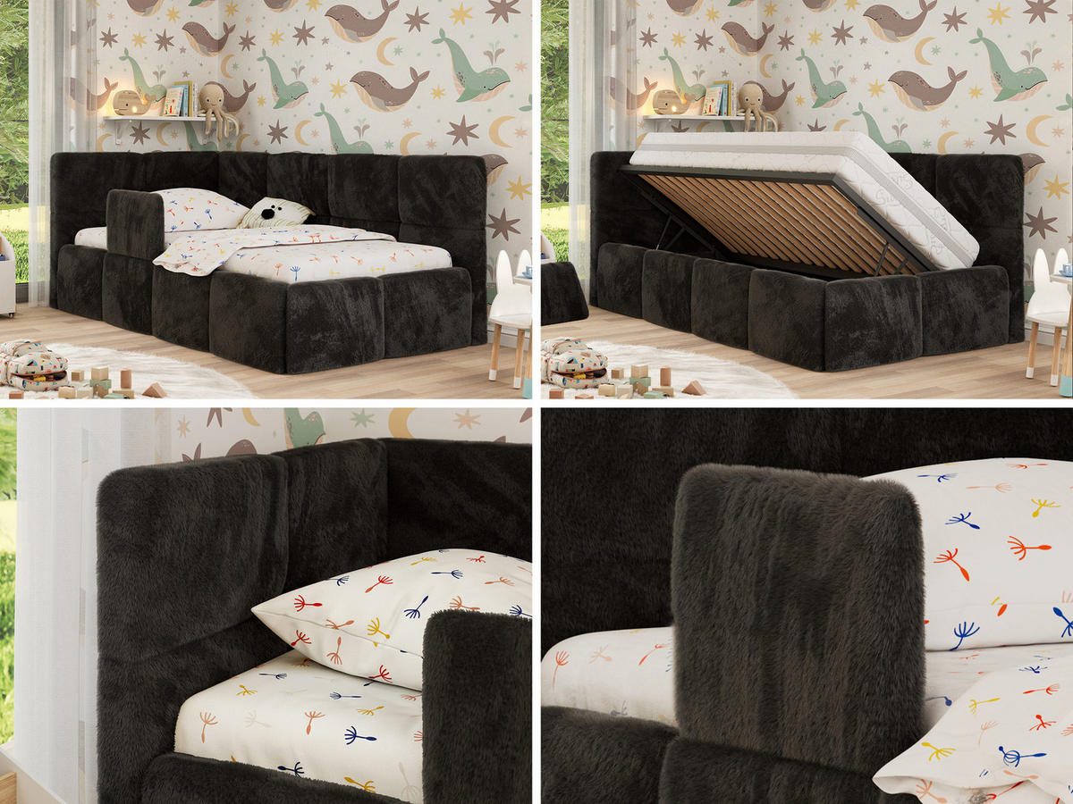 DĚTSKÁ POSTEL ARVO ALTA 90/200 - Černá Plyš - Vlevo - černá, textil (90/200cm) - MKS