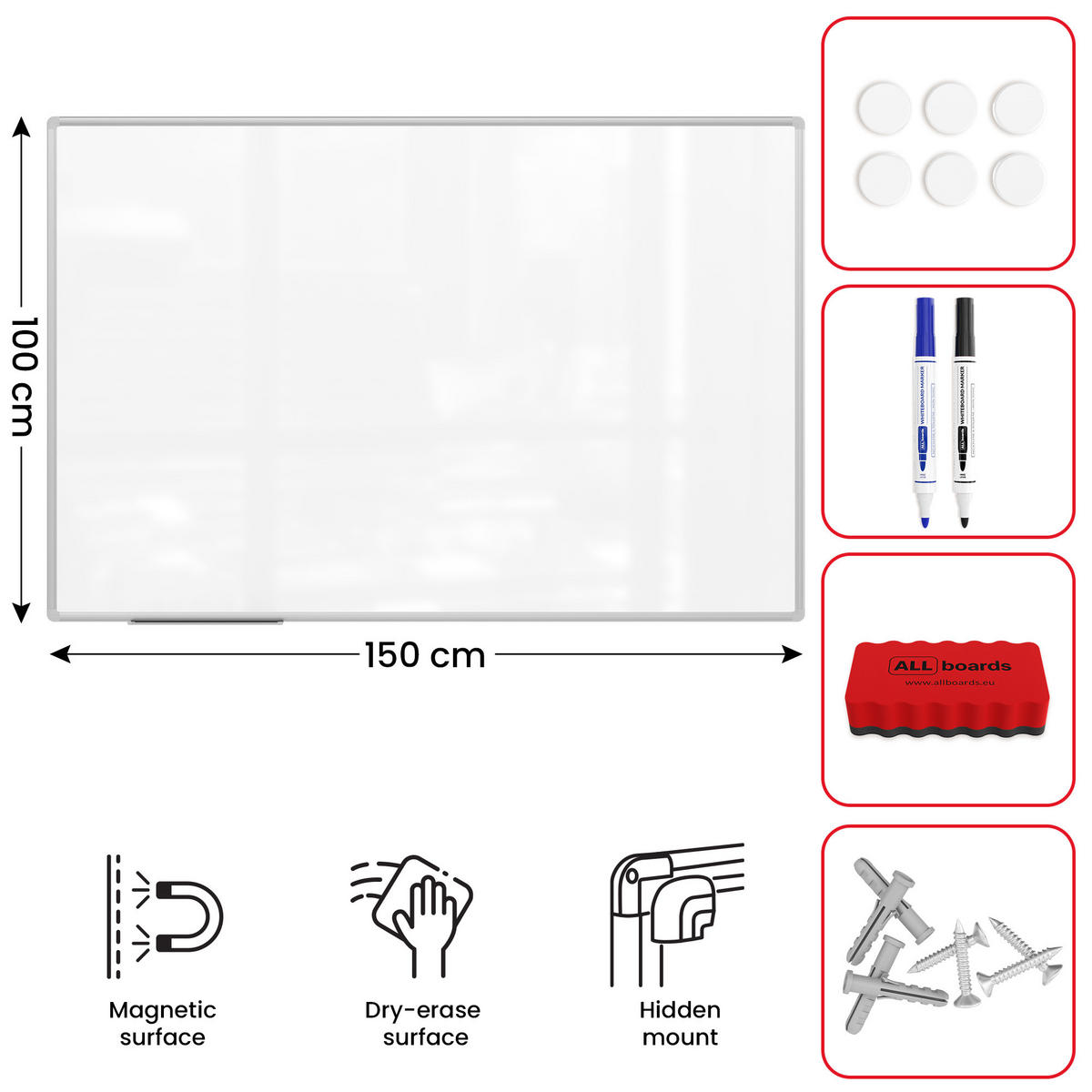 MAGNETISCHES Whiteboard - PREMIUM EXPO Alurahmen 150x100cm - Weiß, Metall (150/100/1.6cm) - ALLboards