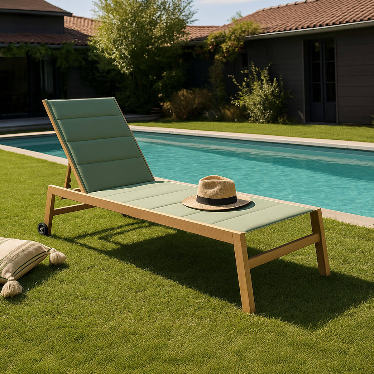 SONNENLIEGE 2-tlg., Salbeigrünen - Grün, Metall (169/102/65cm) - Oviala