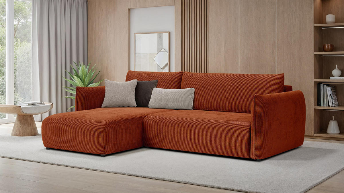 ECKSOFA TAUER 3-Sitzer rechts, orange - Schwarz/Orange, Holz/Textil (248/173cm) - Courtois Laville
