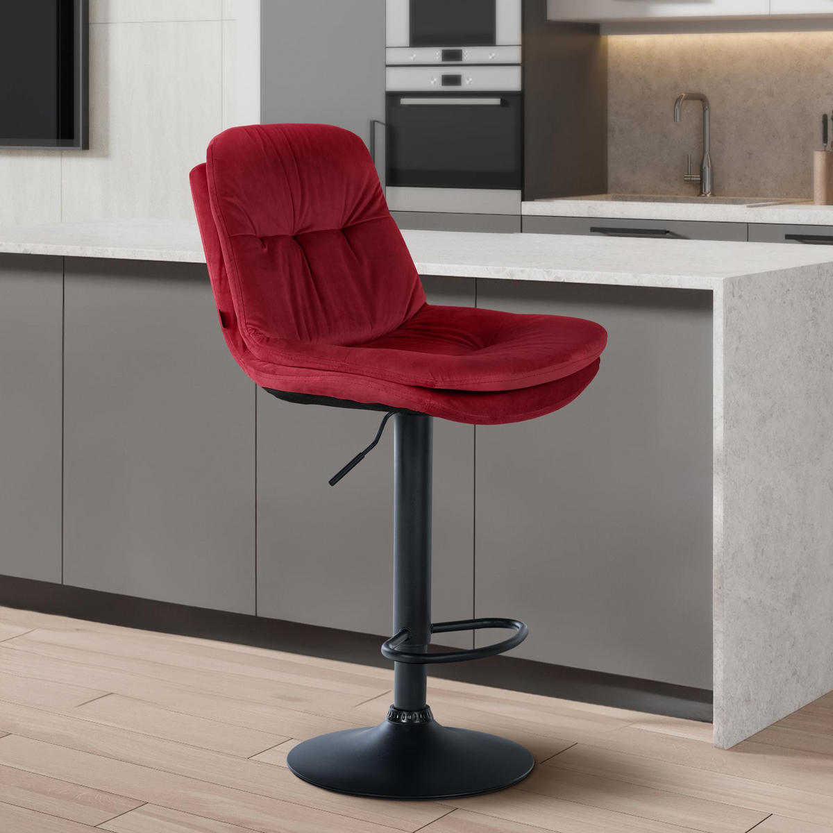 BARHOCKER Samt rot - Rot/Schwarz, Textil (46/94/54cm) - CLP