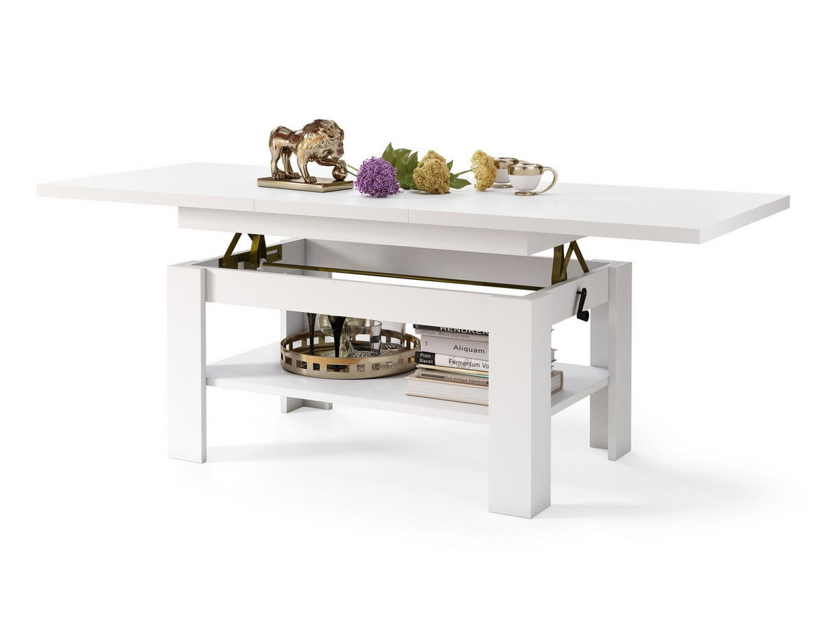 COUCHTISCH rechteckig Weiß ausziehbar höhenverstellbar - Weiß, Holzwerkstoff (65/130/58cm) - designimpex