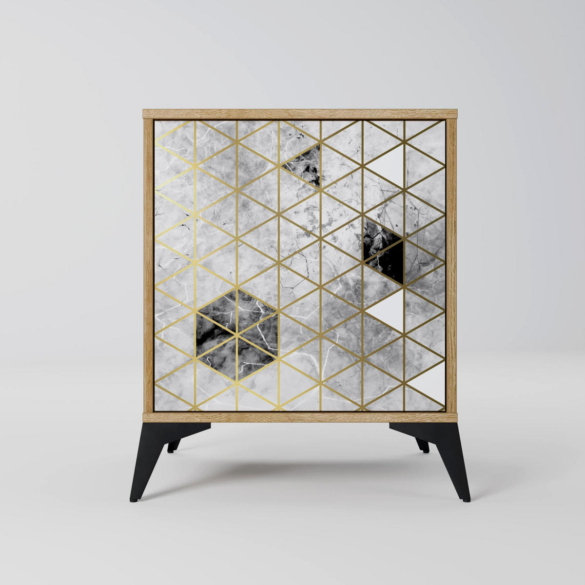 SIDEBOARD ASHEN ARIA, Eichefarben, 57,5x42x67,5 cm, Schwarze Metall-Rahmenfüße - Eichefarben/Multicolor, Holzwerkstoff/Metall (57.5/67.5/42cm) - SpaceRebels
