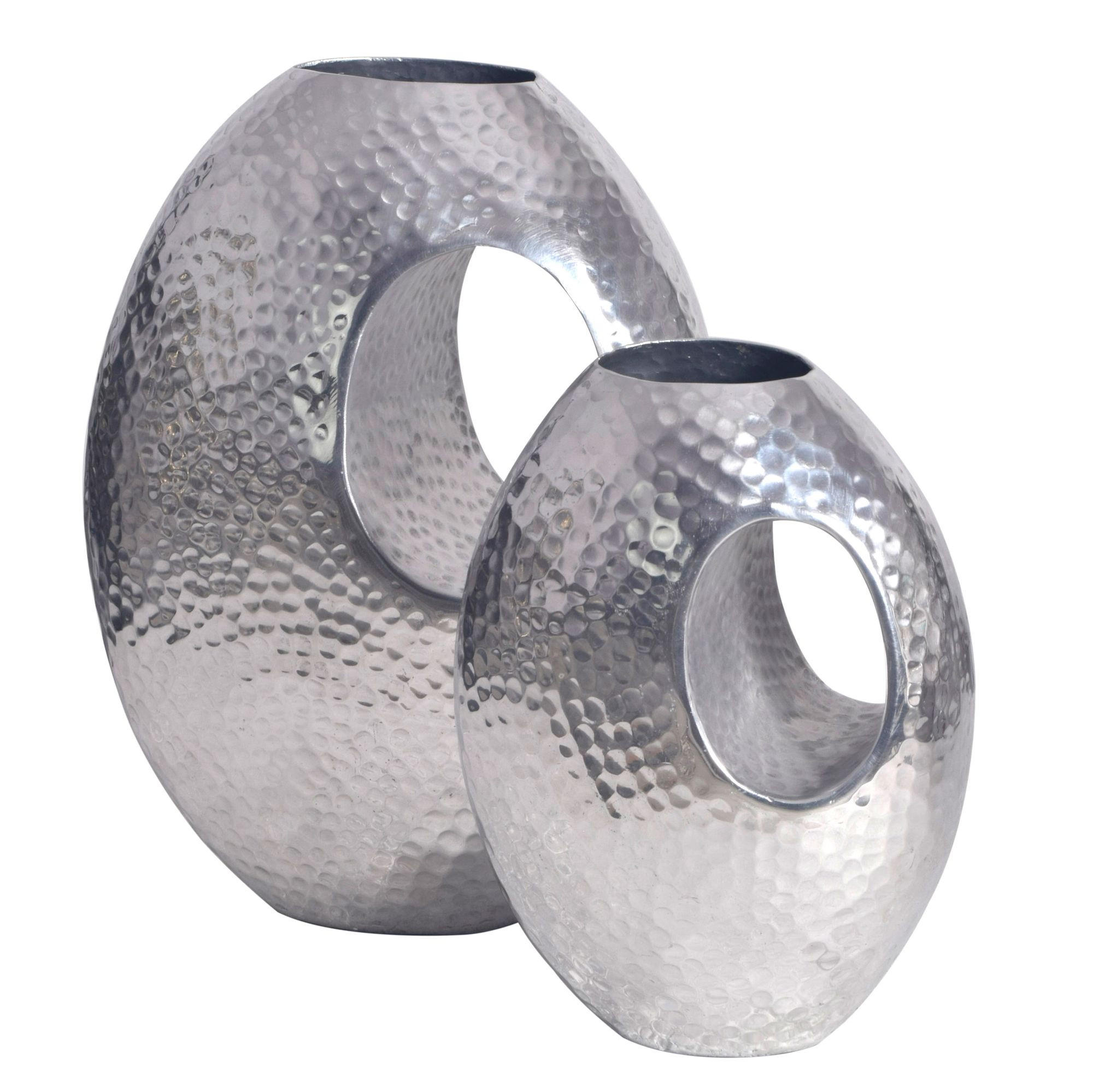 VASE 2er Set Aluminium mit Tragegriff Hammerschlag Modern Handgefertigt, Silbern 29x17x39 cm - Silberfarben, Metall (39cm) - KADIMA DESIGN