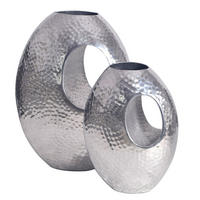 VASE 2er Set Aluminium mit Tragegriff Hammerschlag Modern Handgefertigt, Silbern 29x17x39 cm - Silberfarben, Metall (39cm) - KADIMA DESIGN