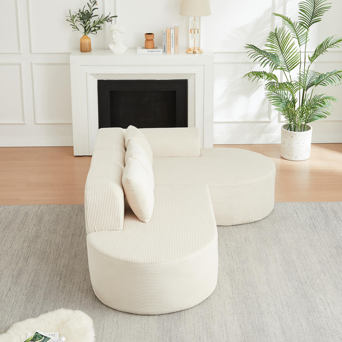 ECKSOFA 220/155/70 cm Beige Cord mit 3 Kissen, Rechte Seite - Beige, Textil (220/155cm) - Oxeza