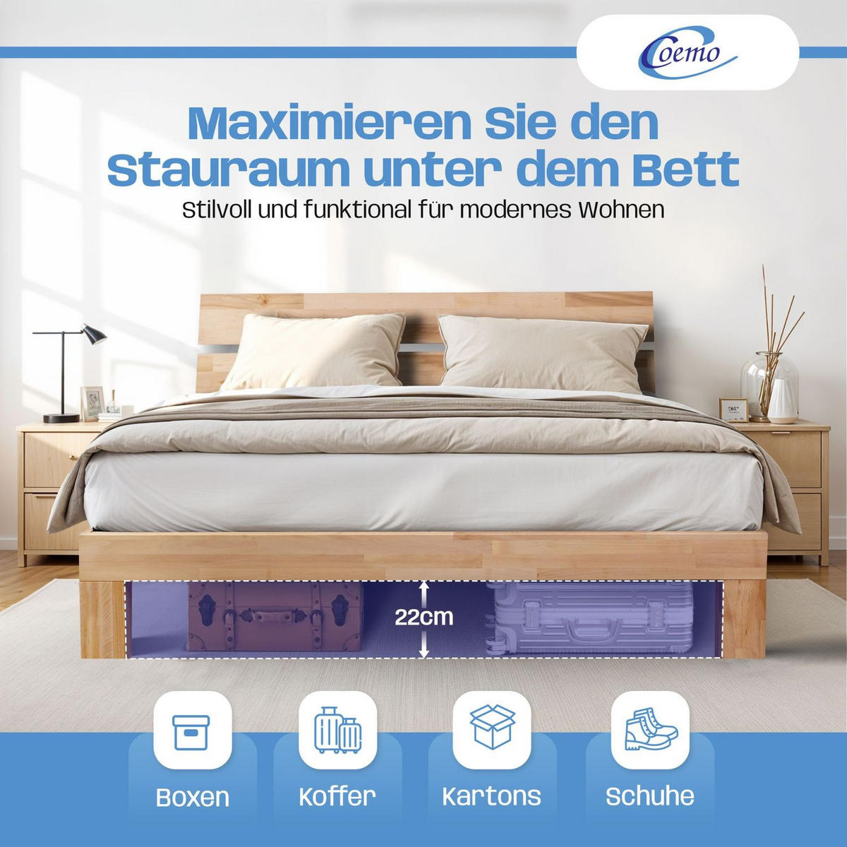 MASSIVHOLZBETT LEAH Buche massiv 140/200 cm - Naturfarben, Holz (140/200cm) - Coemo