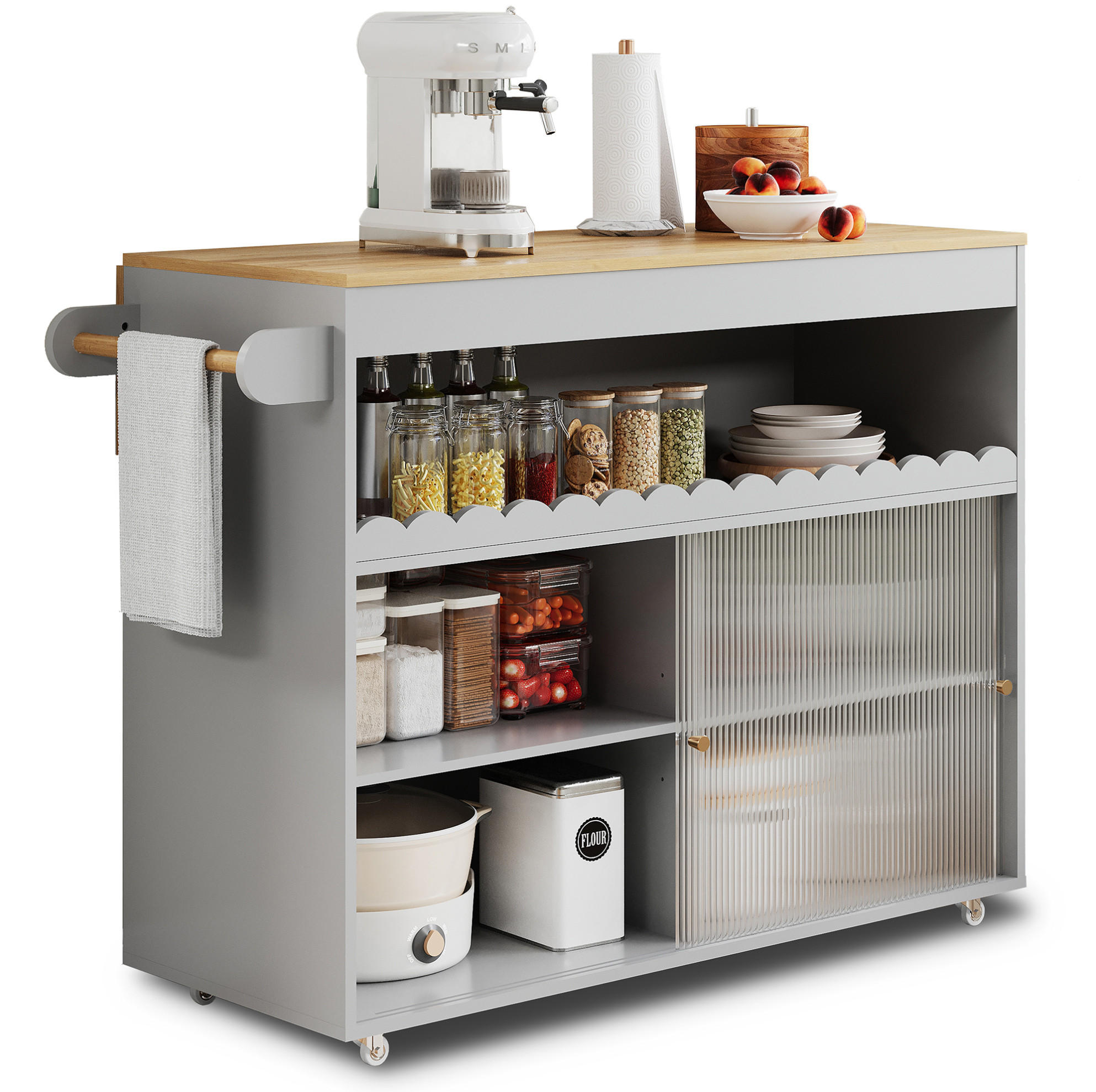 KÜCHENINSELWAGEN klappbar 122 x 46(69) x 91 cm Grau - Grau, Holz (46/91/122cm) - Beauniv