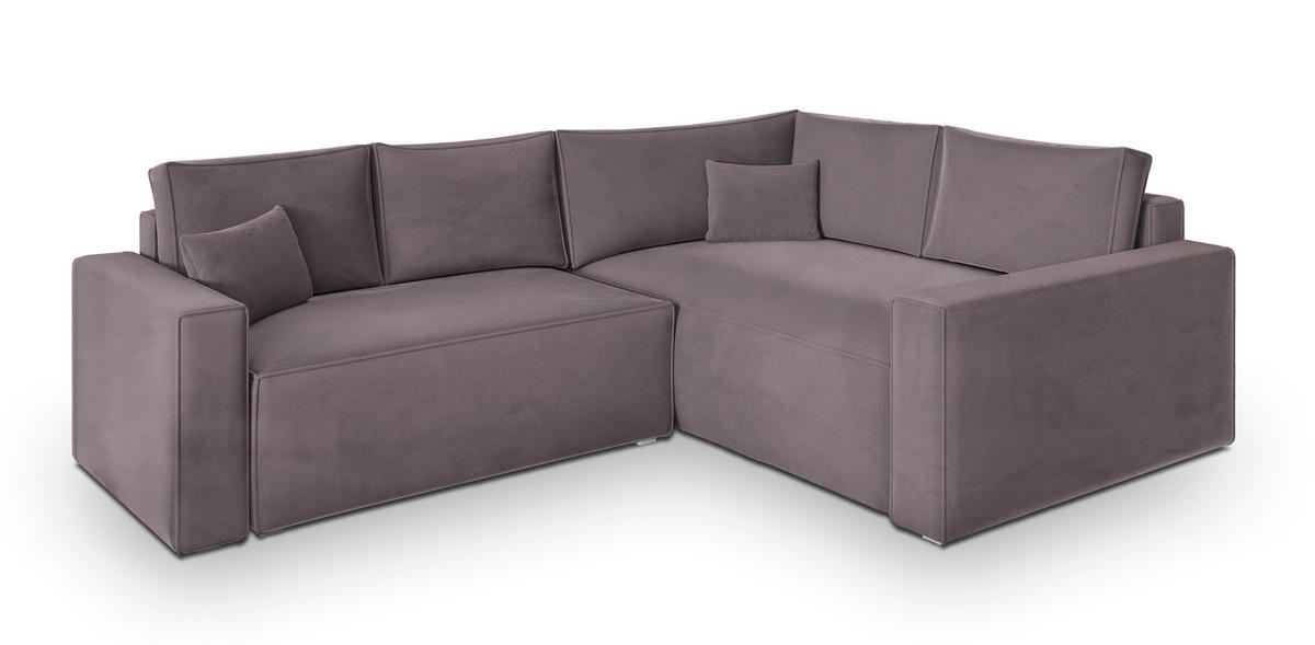 ECKSOFA ERONIS R-S Lila Velours-Stoff mit Schlaffunktion - Lila, Holz (265/194cm) - MASSENO