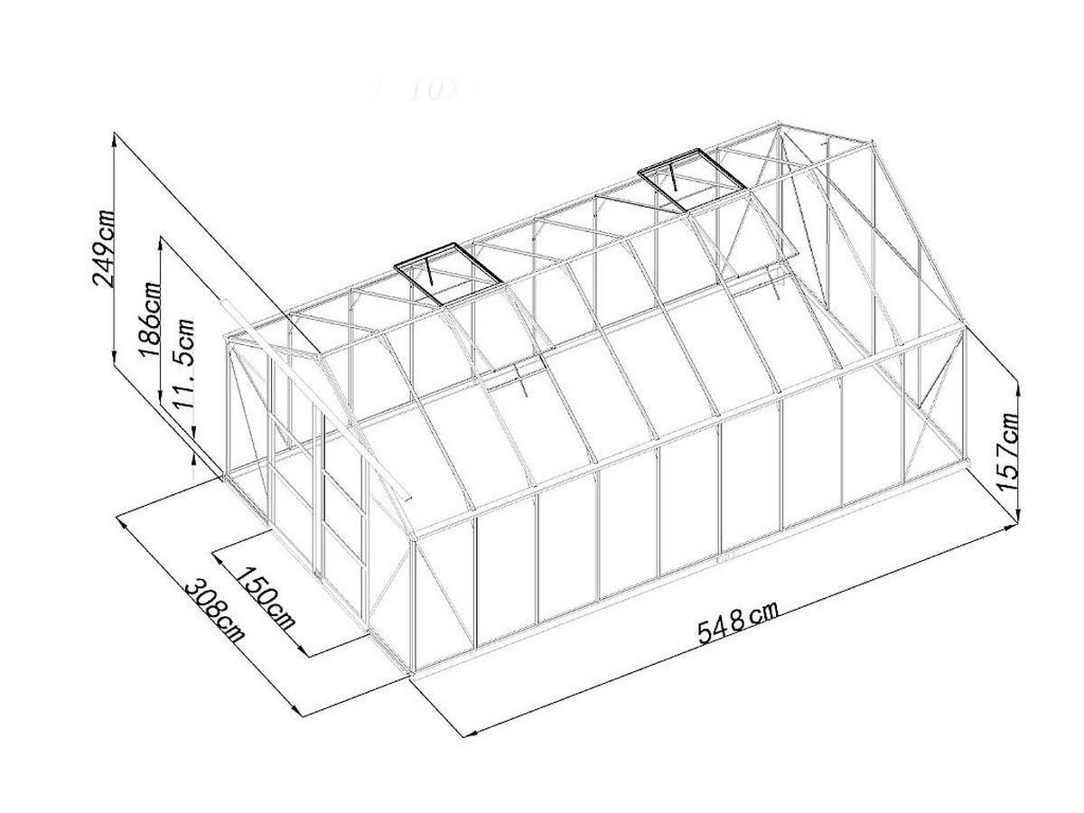 SELBSTTRAGENDES Gewächshaus - 303cm x 543cm - Polycarbonat - tannengrün - IXORA - Grün, Kunststoff (303/157/543cm) - Vente-Unique