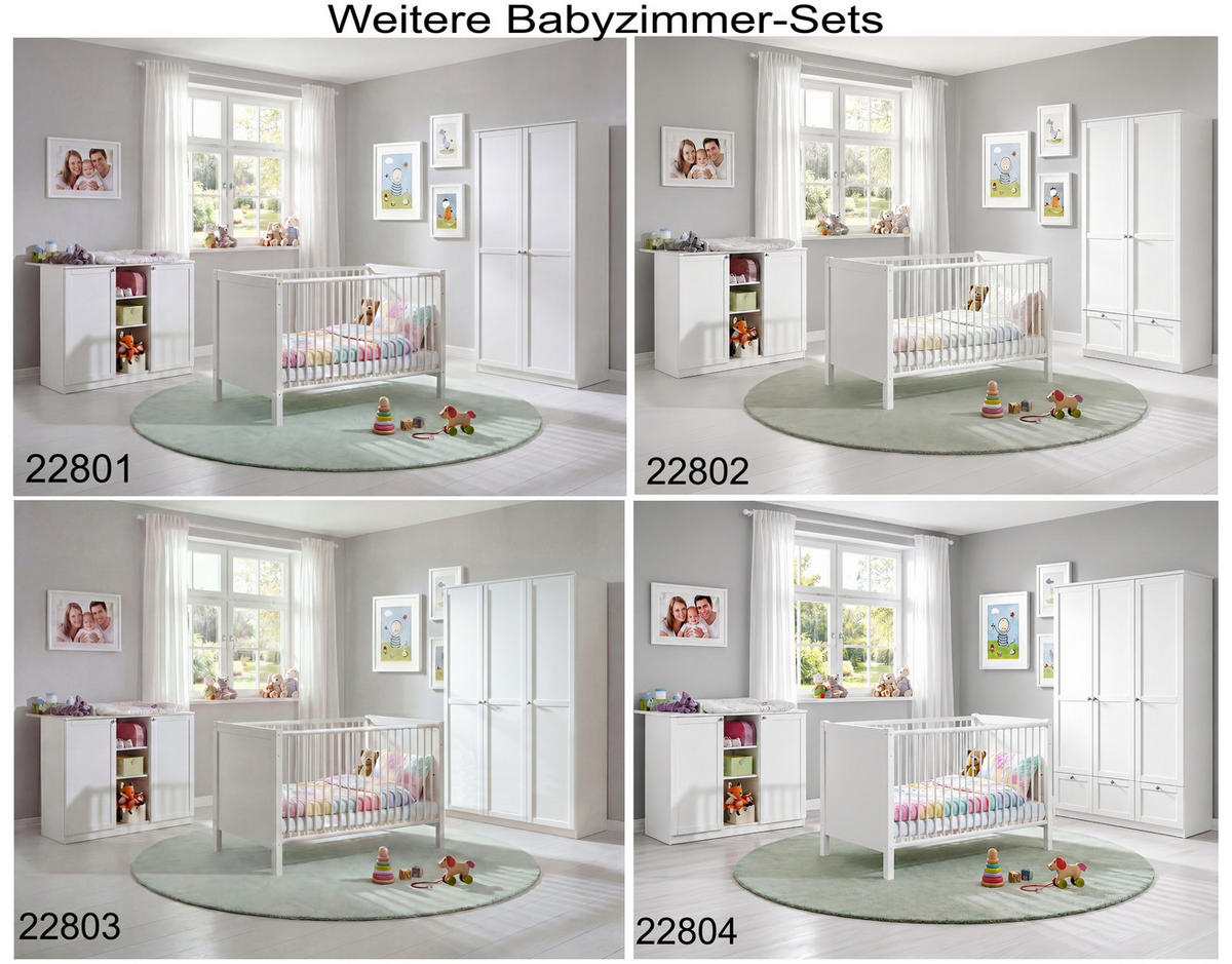 BABYZIMMER-SET 2-tlg.: Babybett & Wickelkommode mit Soft-Close-Funktion, Landhausstil Weiß / 22800 - Silberfarben/Weiß, Holzwerkstoff/Metall (76/83/146cm) - luma-home