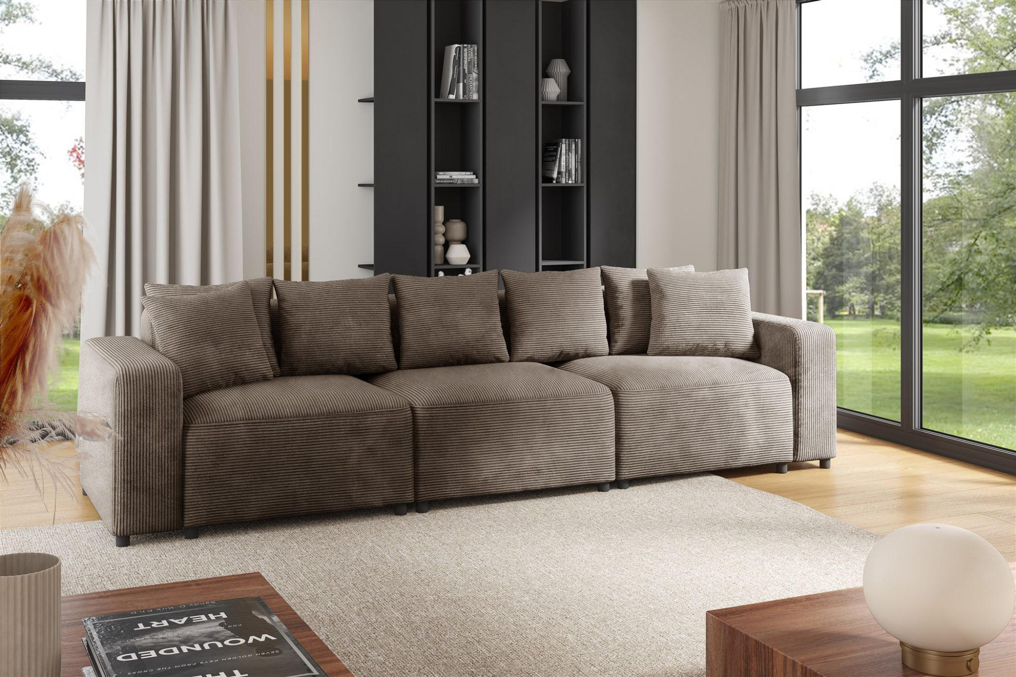 SOFA Megan 3-sitzer In Poso - Mokka, Holzwerkstoff/Textil (327/75/98cm) - Fun Möbel