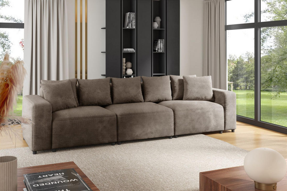 SOFA Megan 3-sitzer In Poso - Mokka, Holzwerkstoff/Textil (327/75/98cm) - Fun Möbel