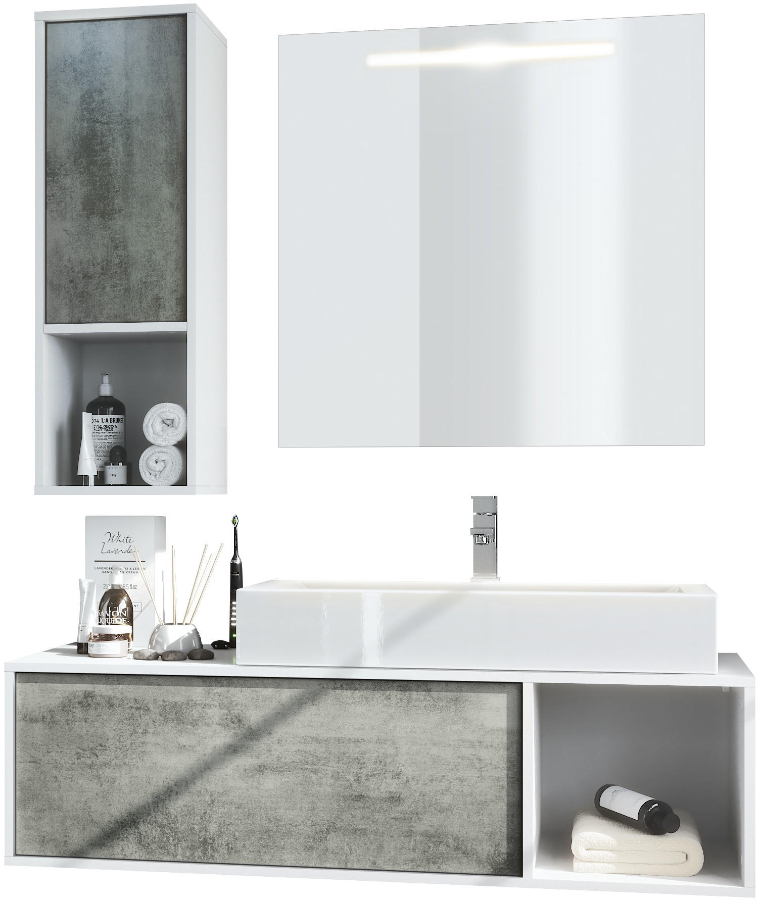 BADMÖBELSET La Costa Fronten in Beton Dunkel Optik - Dunkelgrau, Holzwerkstoff (126.5/190/46cm) - Vladon